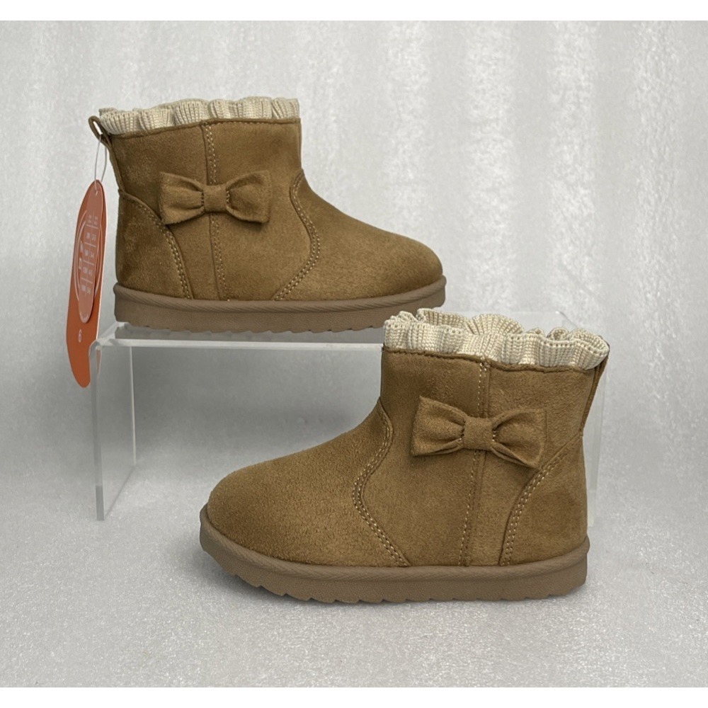 Wonder Nation Faux Suede Fur Brown Bow Shearling Boots Toddler Girls‎ Size 6 NEW